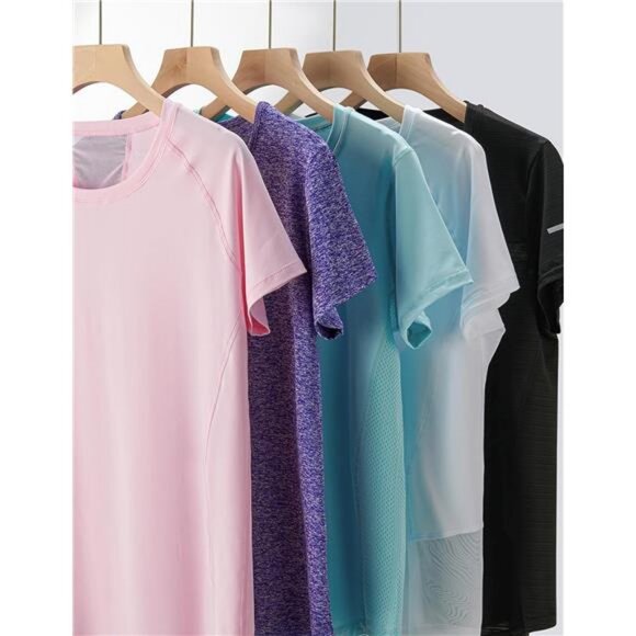 5 Pack: Women's Dry Fit Short Sleeve T Shirts, Athletic Workout Tee Tops - Picture 6 of 7